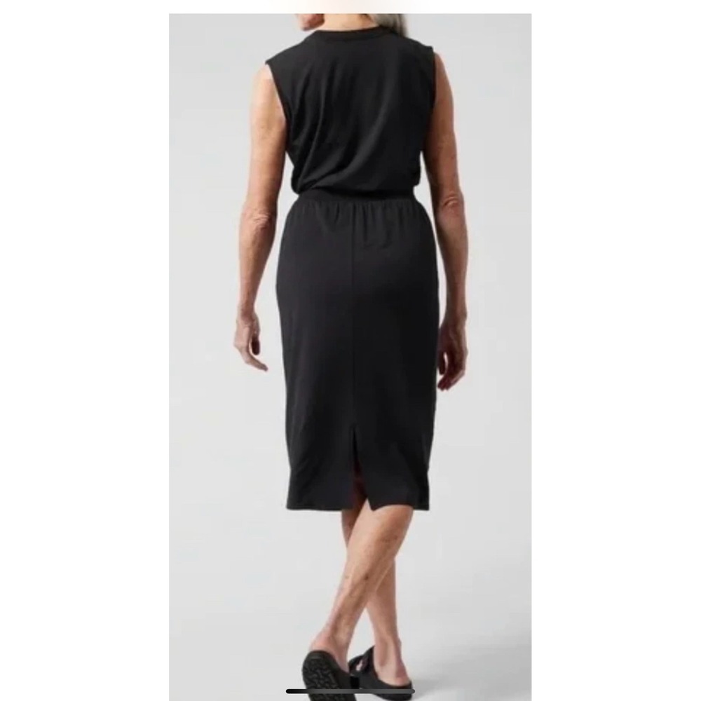 Athleta Santorini Cinch Midi Dress Black Workwear Sleeveless 798366 Medium NWOT